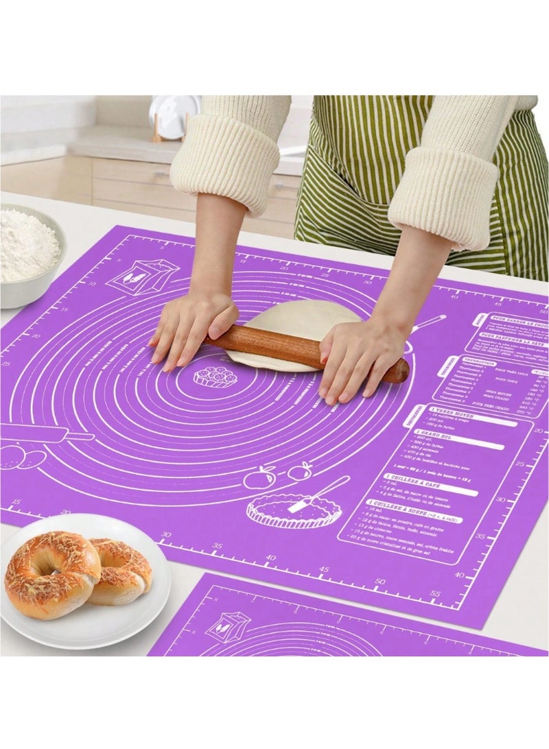 Large Silicone Baking Mat with Measurements, Non-Stick Pastry Rolling Mat for Dough & Pizza, Non-Slip Silicone Kneading Pad, Food-Grade Silicone Baking Sheet, Heat Resistant Countertop Protector, Reusable Pastry Mat for Rolling Dough, Easy to Clean & Foldable Baking Tool, Professional Kitchen Silicone Mat for Flour and Pastries, Size Length: 46.5 cm, Width: 60 cm. - Image 1